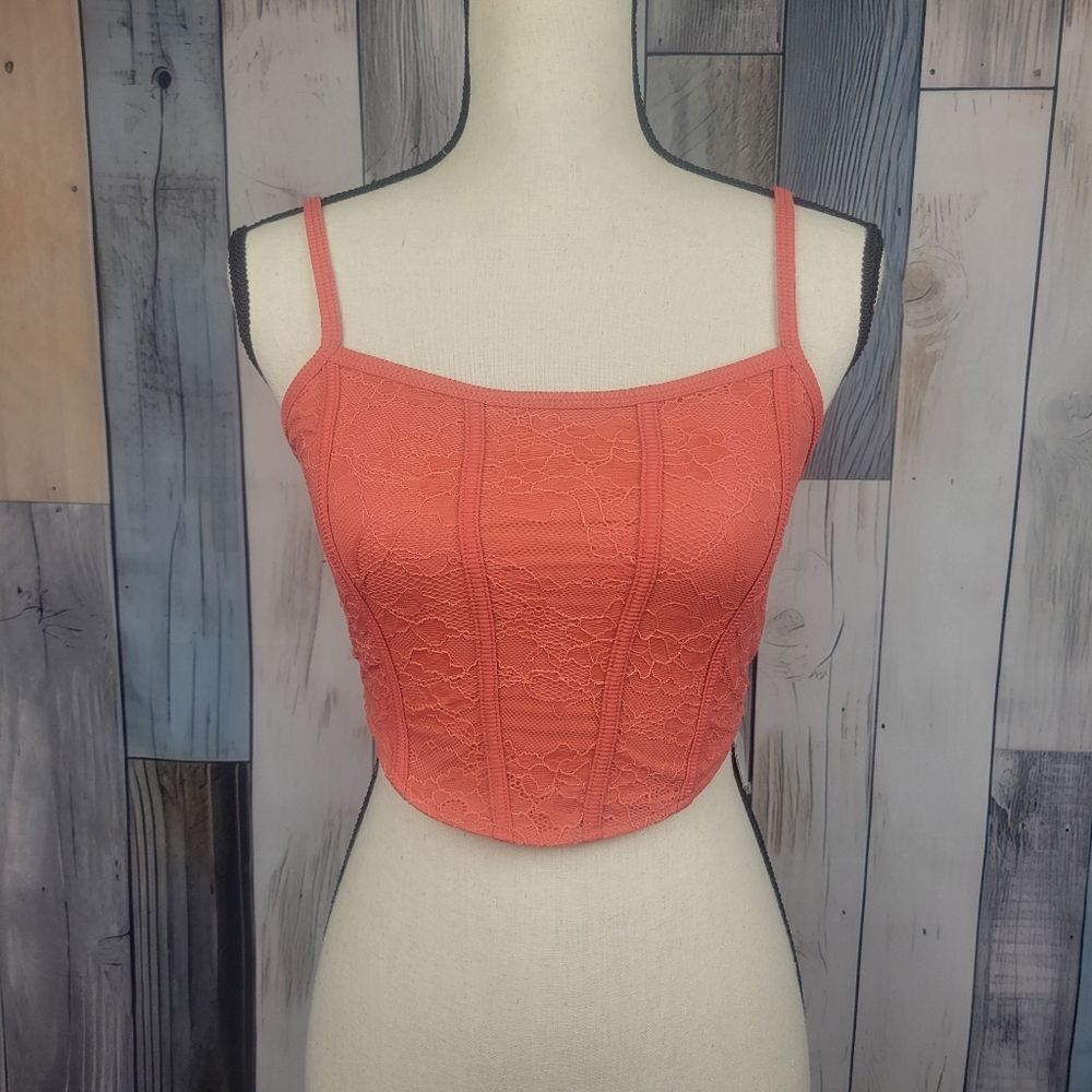 Bershka Lace Corset Top Peach Orange Size Small